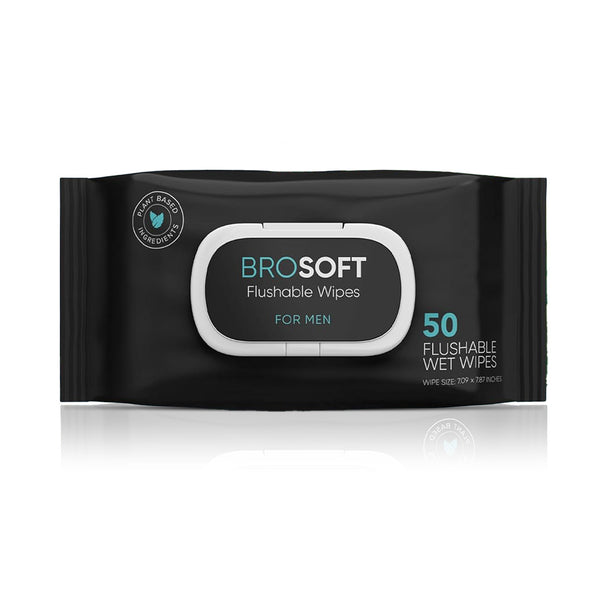 BROSOFT Flushable Wipes for Men – 50 Large Eco-Friendly Wet Wipes, Plant-Based. - PA Cosmetics