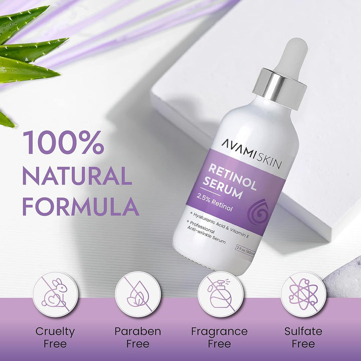 AVAMI Retinol Face Serum 2.5% – With Hyaluronic Acid & Vitamin E (2 fl oz) - PA Cosmetics