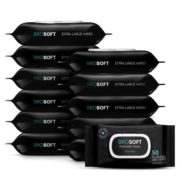 BROSOFT Flushable Wipes for Men – 600 Large Eco-Friendly Wet Wipes, Plant-Based, Pack of 12 (7.09 x 7.87 in) - PA Cosmetics