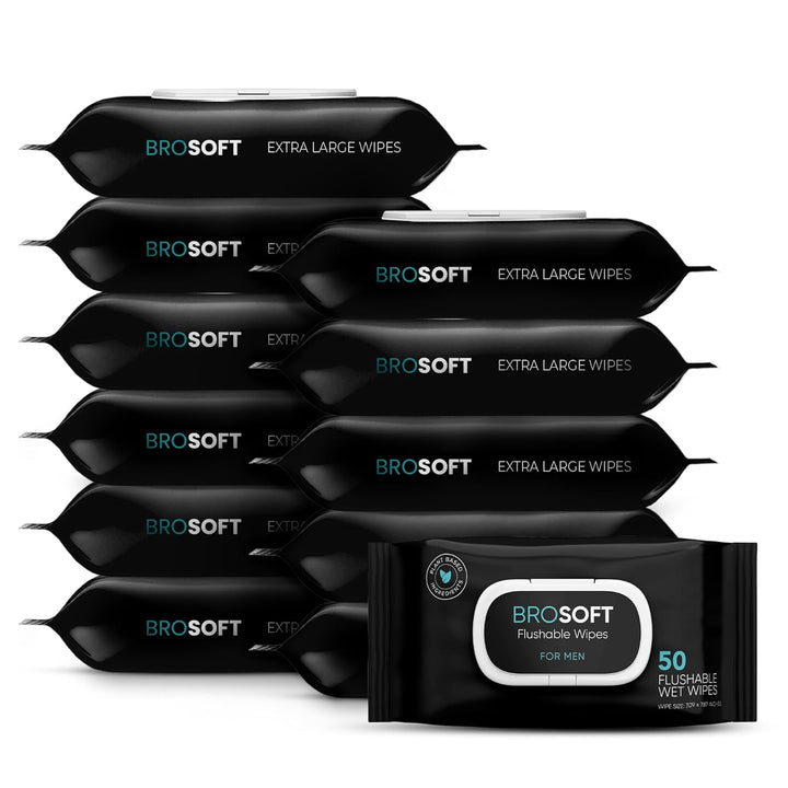 BROSOFT Flushable Wipes for Men – 600 Large Eco-Friendly Wet Wipes, Plant-Based, Pack of 12 (7.09 x 7.87 in) - PA Cosmetics