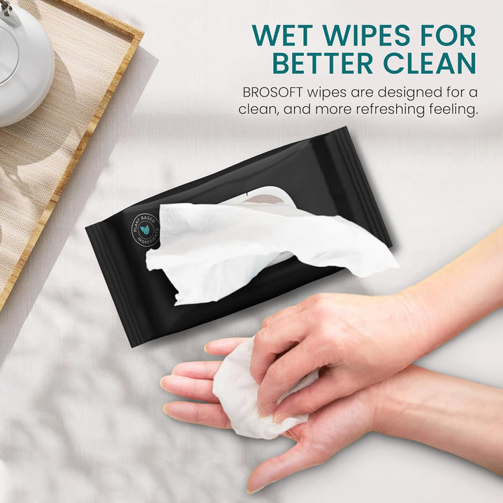 BROSOFT Flushable Wipes for Men – 50 Large Eco-Friendly Wet Wipes, Plant-Based. - PA Cosmetics