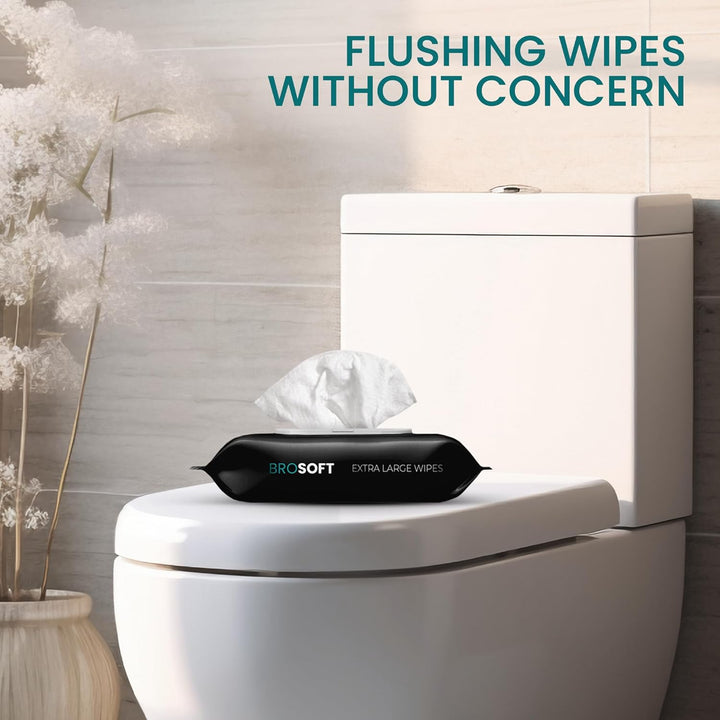 BROSOFT Flushable Wipes for Men – 50 Large Eco-Friendly Wet Wipes, Plant-Based. - PA Cosmetics