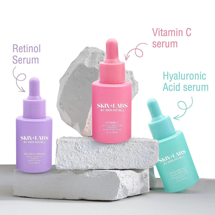 Skincare Bundle – Set of 3 Serums with Vitamin C, Retinol & Hyaluronic Acid – Brightens, Hydrates & Reduces Fine Lines - PA Cosmetics