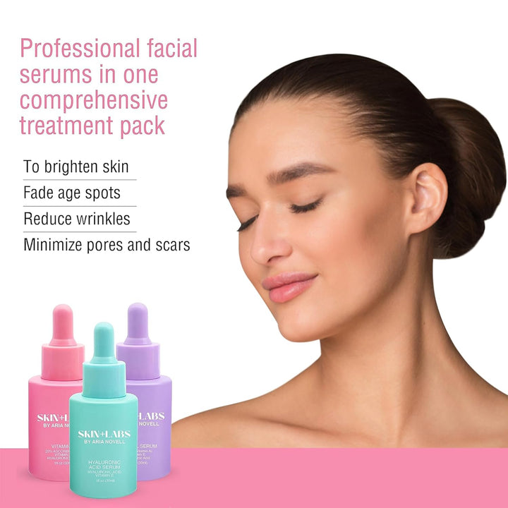 Skincare Bundle – Set of 3 Serums with Vitamin C, Retinol & Hyaluronic Acid – Brightens, Hydrates & Reduces Fine Lines - PA Cosmetics