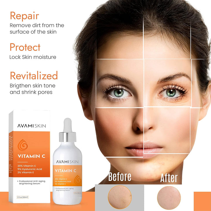 AVAMI Vitamin C Brightening Serum – Hydrating & Organic Skincare, 2 fl oz - PA Cosmetics