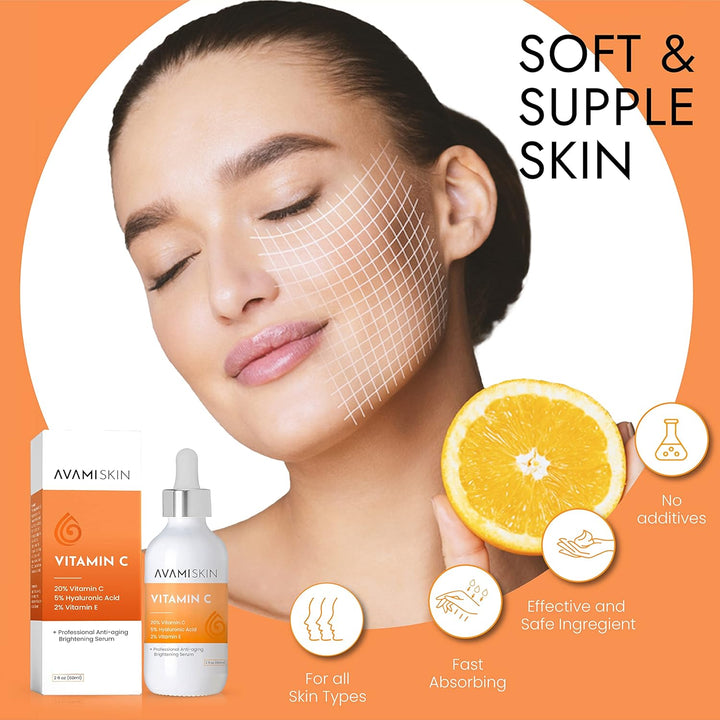 AVAMI Vitamin C Brightening Serum – Hydrating & Organic Skincare, 2 fl oz - PA Cosmetics