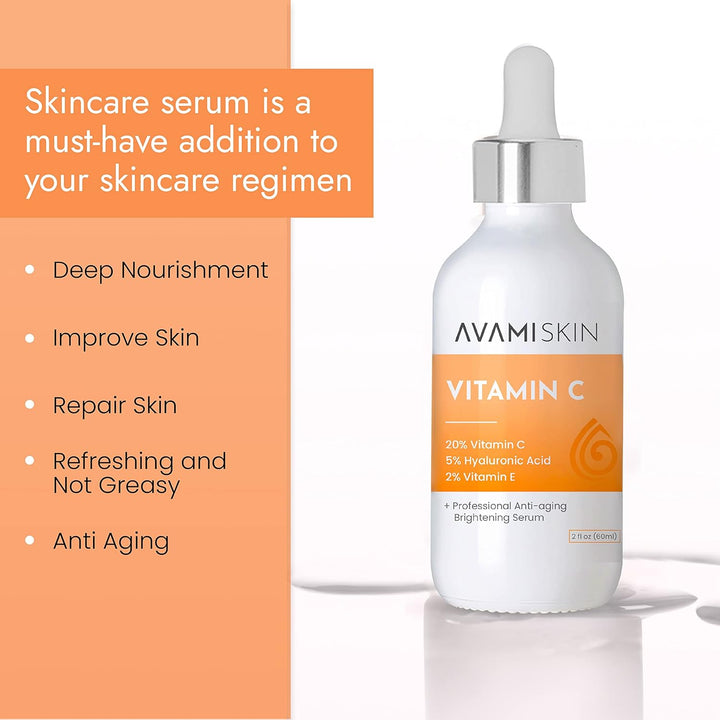 AVAMI Vitamin C Brightening Serum – Hydrating & Organic Skincare, 2 fl oz - PA Cosmetics