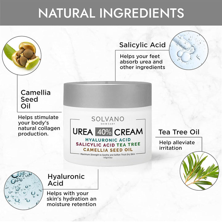40% Urea Foot Cream – Extra Strength with Hyaluronic Acid, Salicylic Acid, Tea Tree & Camellia Oil – Softens Calluses & Dry Skin – 4.9 fl oz - PA Cosmetics