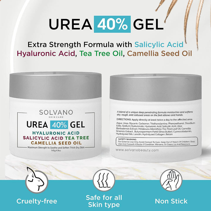 40% Urea Gel – Extra Strength for Rough, Dry Skin with Salicylic Acid & Tea Tree Oil – Includes Pumice & Brush - PA Cosmetics
