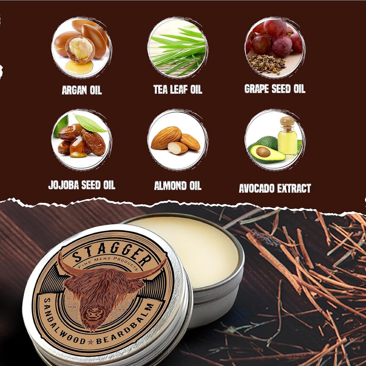 STAGGER Sandalwood Beard Balm – Natural Leave-In Conditioner & Wax for Men - PA Cosmetics