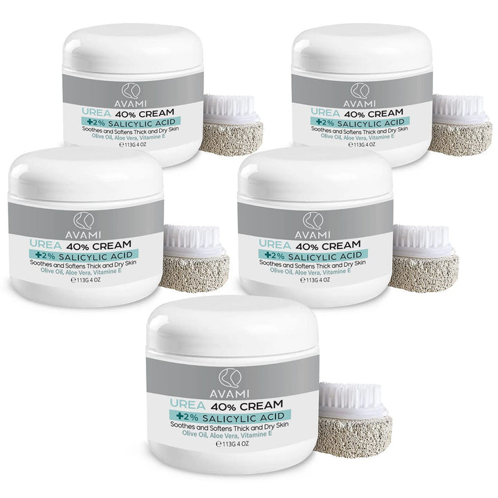 AVAMI 40% Urea Foot Cream with Salicylic Acid – Cracked Heel Repair with Free Pumice Stone (5-Pack) - PA Cosmetics