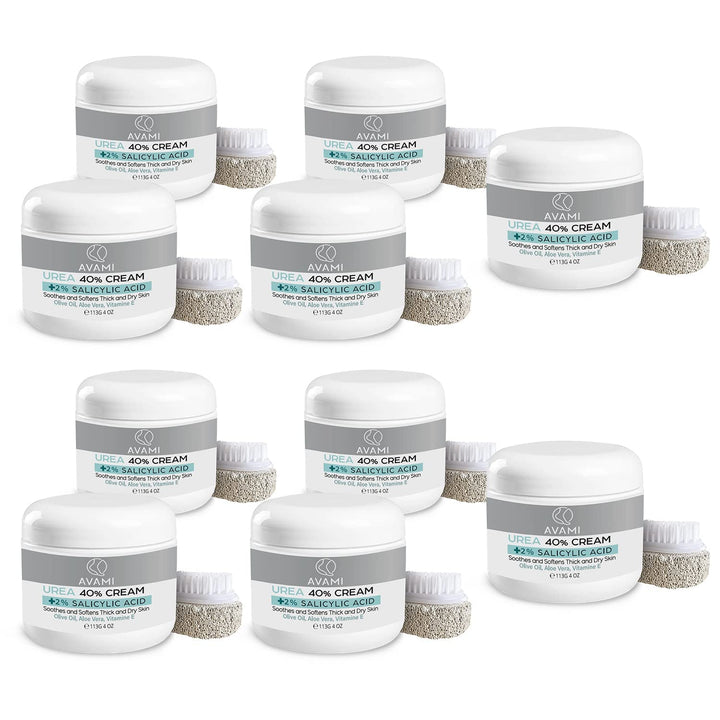 AVAMI 40% Urea Foot Cream with Salicylic Acid – Cracked Heel Repair with Free Pumice Stone (10-Pack) - PA Cosmetics
