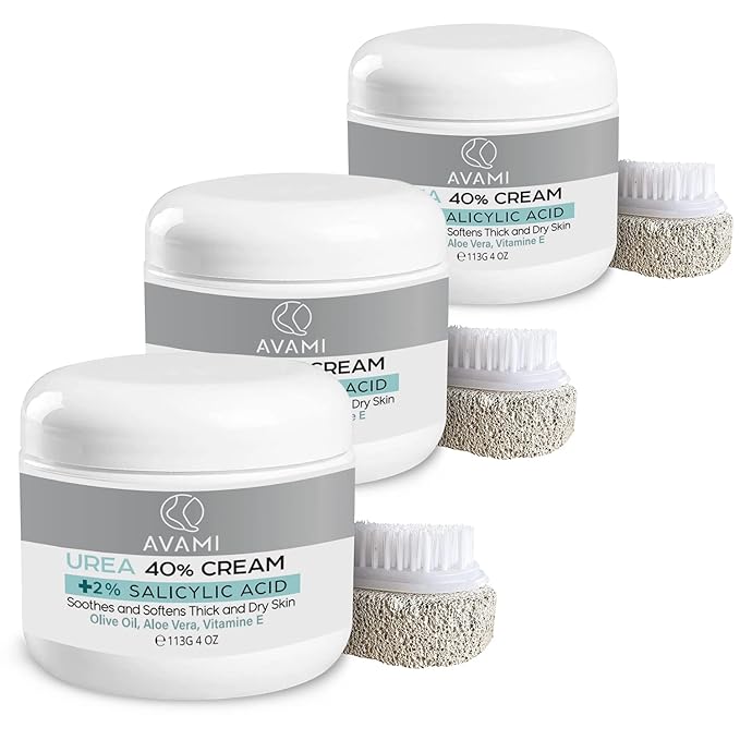 AVAMI 40% Urea Foot Cream with Salicylic Acid – Cracked Heel Repair with Free Pumice Stone (3-Pack) - PA Cosmetics