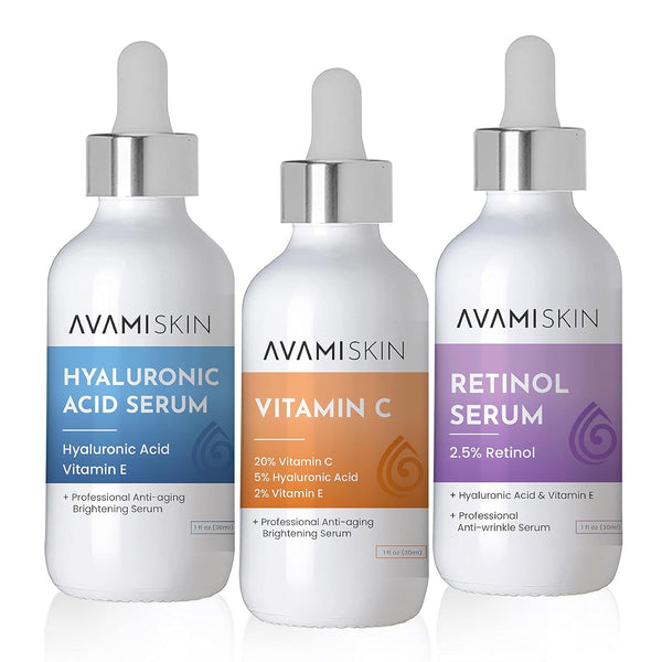 AVAMI 3-Piece Serum Set – Vitamin C, Retinol & Hyaluronic - PA Cosmetics